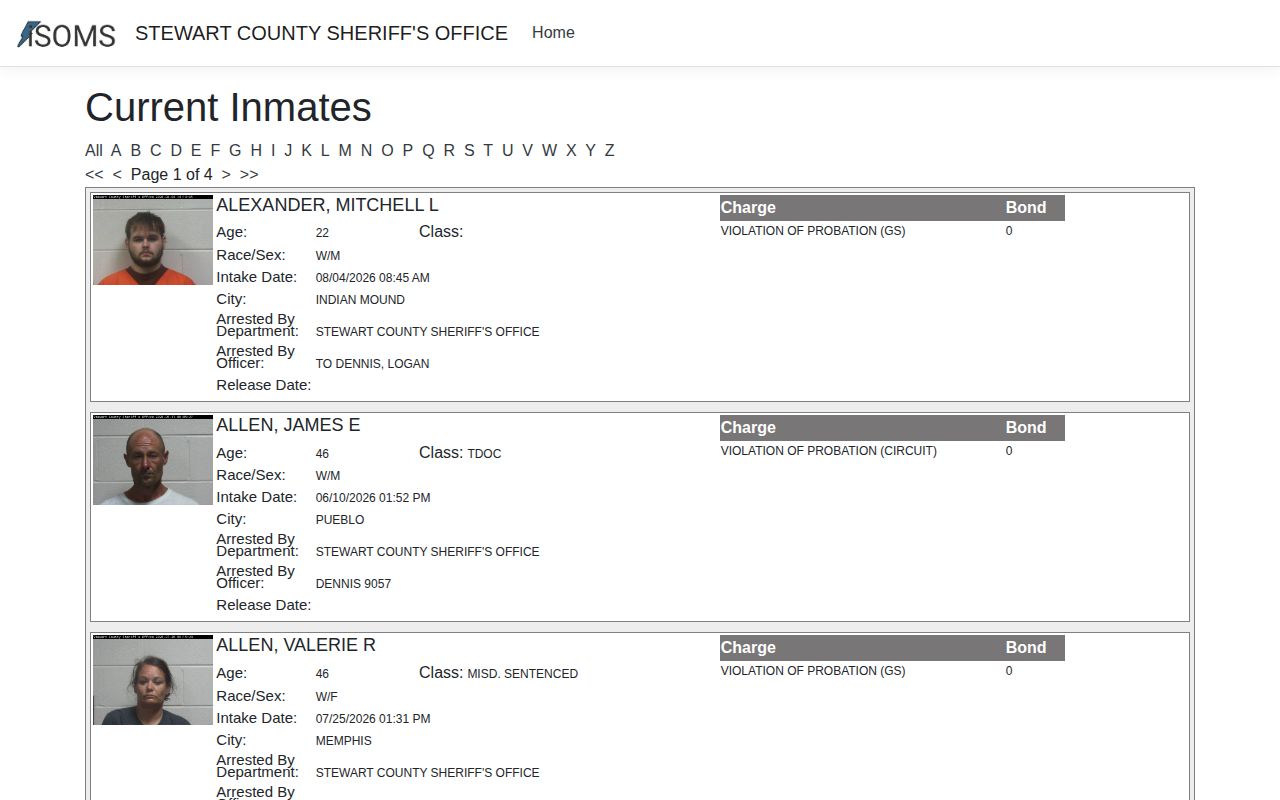 Stewart County Current Inmates official jail roster interface